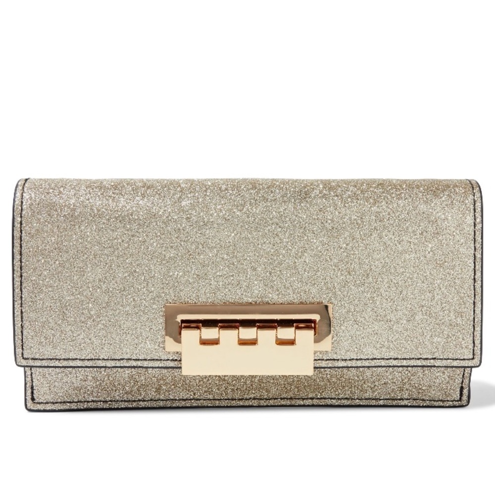 Zac Posen Earthette Glittered Leather Gold Clutch